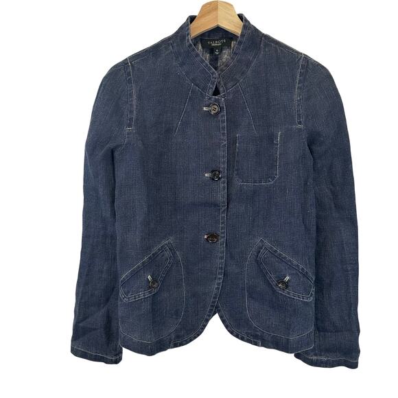 Talbots Linen Button Front Dark Wash Jean Jacket Shirt Womens Size 16 - Picture 1 of 15